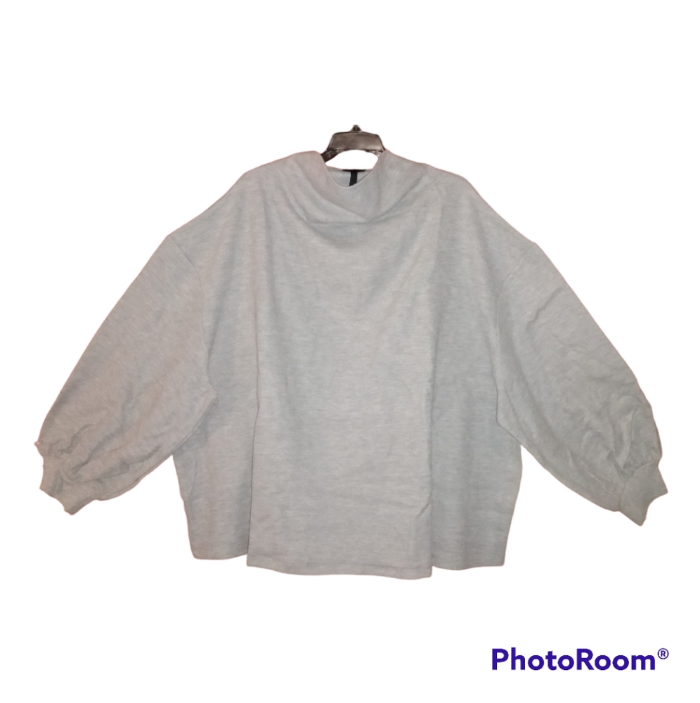 Who What Wear Heather Grey Puffy Long Sleeve Mock Neck Sweater 3X NWT